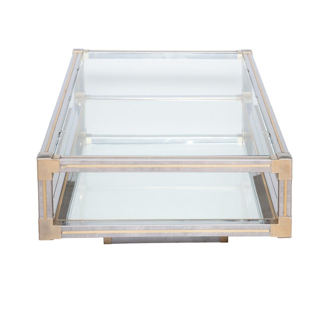 Large Italian Modern Rectangula Cocktail or Coffee Low Table of Chrome and Brass For Sale In Austin - Image 6 of 15