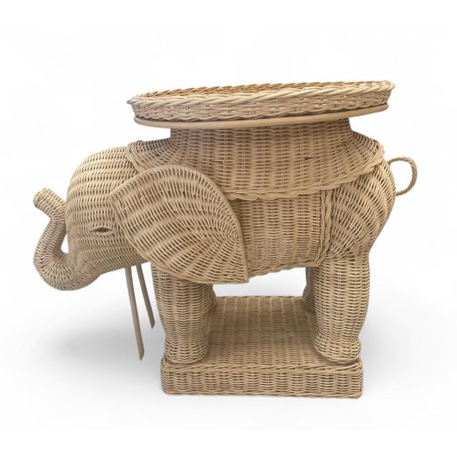 Woven Rattan Elephant Accent Table For Sale - Image 4 of 5
