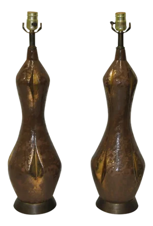 Mid Century Gilded Glaze Ceramic Table Lamps C.1950 - a Pair