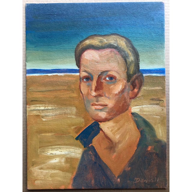 Portrait of a blond man at the beach by gay photographer George Daniell (1911-2002). Oil on canvas board, probably painted...