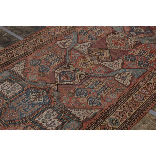 Traditional Antique Russian Dragon Soumak Tribal Rug in All Over Red, Beige-Brown Geometric Pattern For Sale - Image 3 of 7
