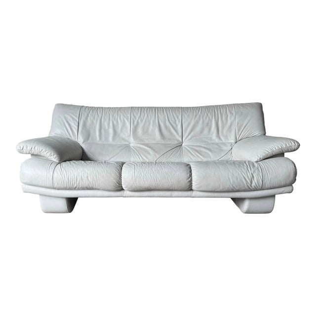 Natuzzi Italian Postmodern White Leather Sofa For Sale