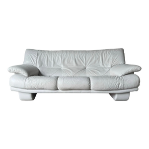 Natuzzi Italian Postmodern White Leather Sofa