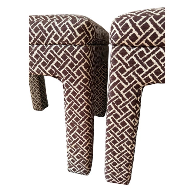 Mid 20th Century Pair of Parson's Style Stools Hollywood Regency Patterned Pillow Top Stool Set Parsons For Sale In Rochester - Image 6 of 10
