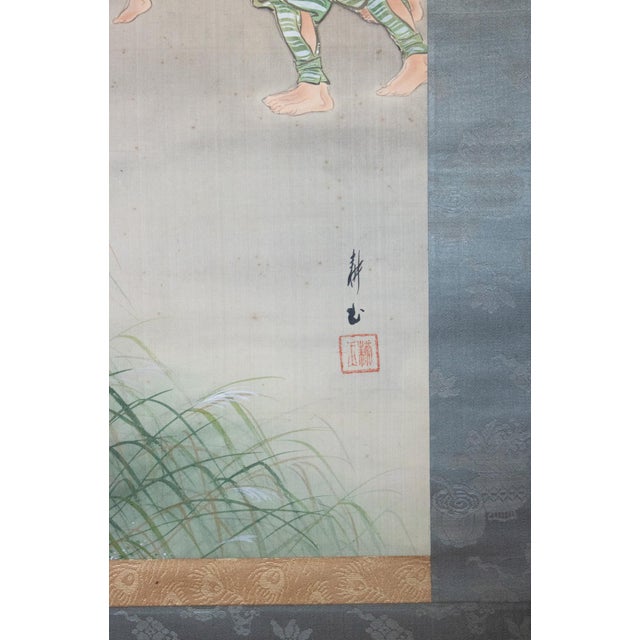 XL "Samurai" by Kogyoku, Meiji Era Japanese Silk Scroll Painting For Sale - Image 14 of 18