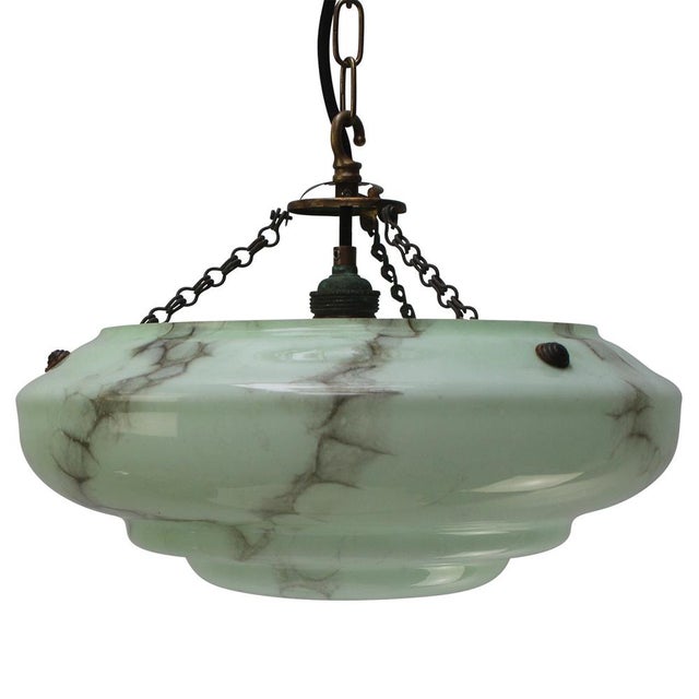 Green Art Deco Pendant Lamp in Brass and Green Glass, France, 1920s For Sale - Image 8 of 8