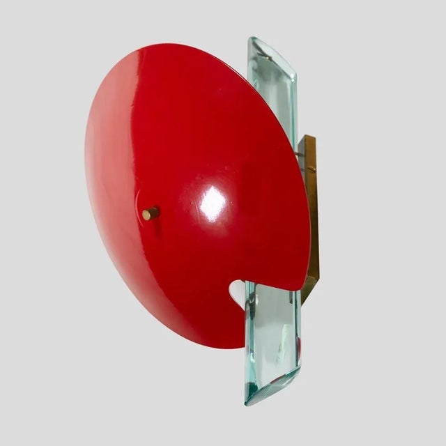 Red Colour and Brass Wall Lights by Roberto Giulio Rida, Set of 2 For Sale - Image 5 of 7