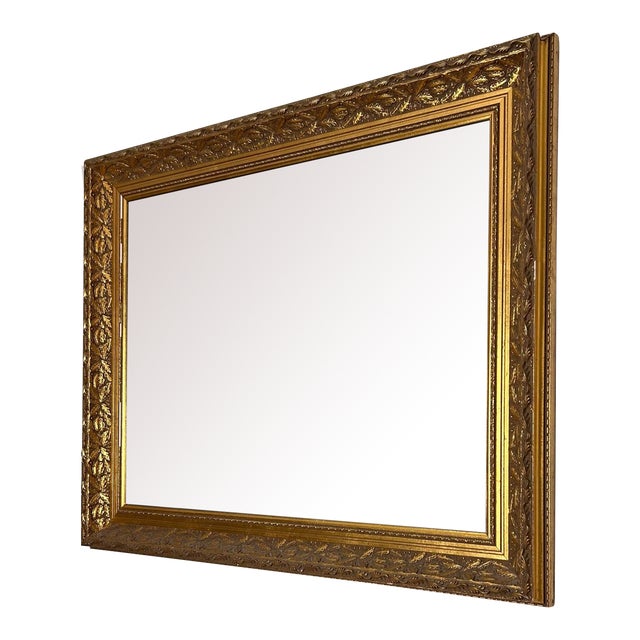 1980s Gold Beveled Wooden Mirror For Sale