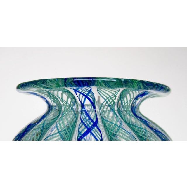 Glass Vintage C.1960's Italian Hand-Blown Fratelli Toso "Latticino" Ribbon Murano Decorative "Bulbous" Vessel/Bowl For Sale - Image 7 of 13