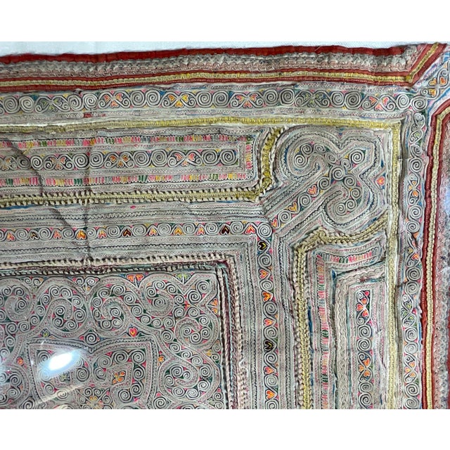 "Antique Hmong Paj Ntaub Story Cloth, Hand-Stitched Textile Art, Framed" For Sale - Image 15 of 16