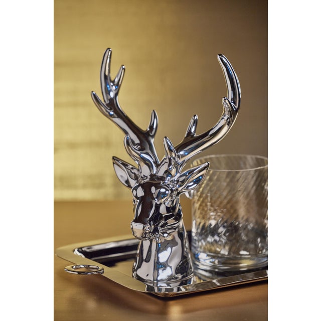 Traditional Rocky Mountain 15.5" Silver Ceramic Stag Head Figurine Statue For Sale - Image 3 of 3