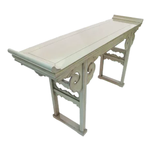 Olive Faux Paint Enamel Finish Carved Base Console Table with Rolled Edges