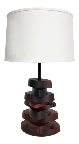 American Studio Mechanical Wood Specimen Table Lamp, Mid-Late 20th Century