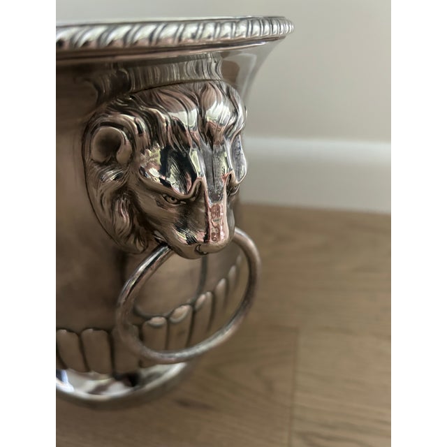 French Provincial Large 1920s Silverplate Footed Oval Urn With Lion Head Details For Sale - Image 3 of 12