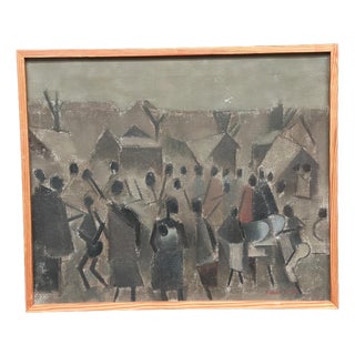 Sigfrid S, Landscape with Figures, 1960, Oil Painting on Canvas, Framed For Sale