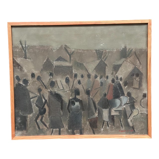 Sigfrid S, Landscape with Figures, 1960, Oil Painting on Canvas, Framed For Sale