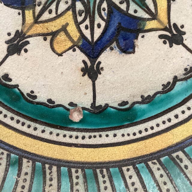 Late 19th Century Large Moroccan Ceramic Wall Decor Plate Polychrome Handcrafted Hand Painted Glazed From Fez For Sale - Image 9 of 12