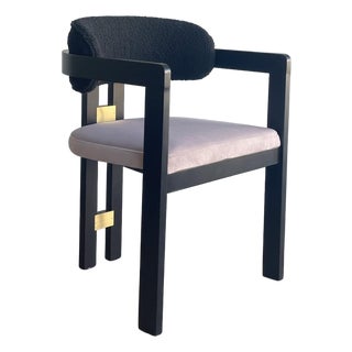 Conan Wood Dining Armchair Chair in Mauve and Black For Sale