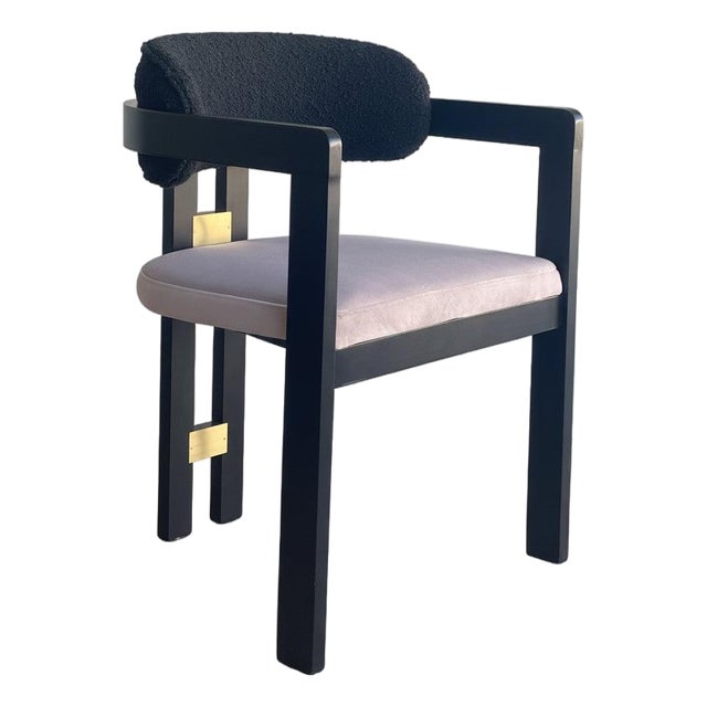 Conan Wood Dining Armchair Chair in Mauve and Black For Sale