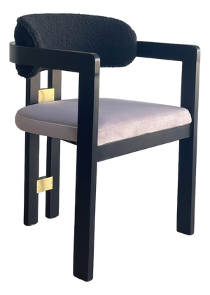 Conan Wood Dining Armchair Chair in Mauve and Black