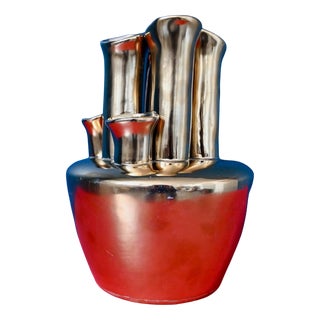 Dutch Gold-Plated Ceramic Multi-Flower Vase, 1990s For Sale