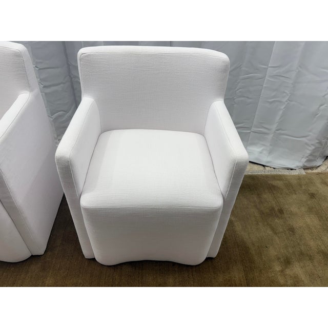 Set of Two Rh Aurelie Track Arm Fabric Dining Armchairs Perennials® Performance Textured Linen Weave — White, Recessed Caster Base For Sale - Image 9 of 18