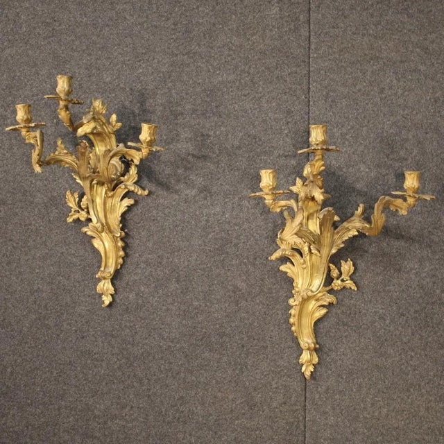 Louis XV French Wall Lights in Gilded Bronze, 1950s, Set of 2 For Sale - Image 12 of 13