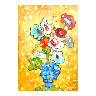 Yellow Vase of Flowers For Sale