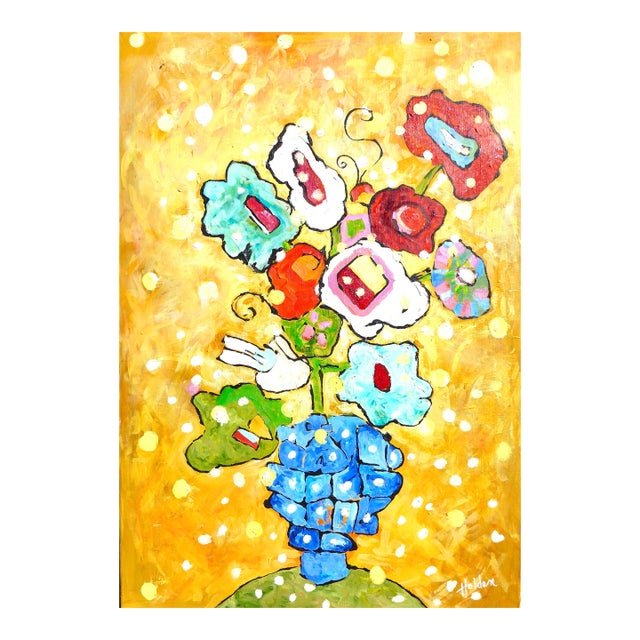 Yellow Vase of Flowers For Sale