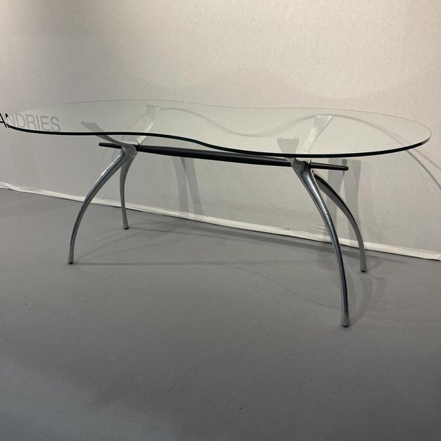 Desk in Brushed Aluminium and Kidney Glass by Bernard Dequet for Protis Design, France, 1990 For Sale - Image 5 of 14