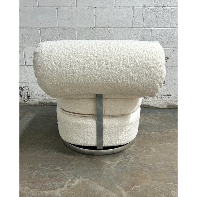 1960s Pair of Exceptional Mid Century Modern Chrome Milo Baughman for Thayer Coggin Swivel Lounge Chairs Newly Upholstered in Shearling Boucle For Sale - Image 9 of 12
