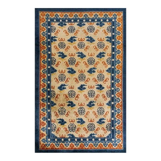 1890s Beige Field Ruyi Cloud Shou Symbols Antique Chinese Kansu Small Rug For Sale