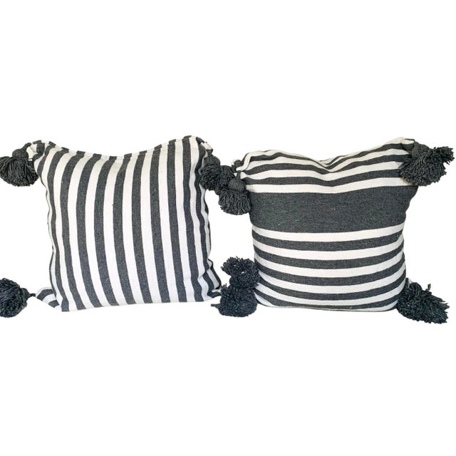 Moroccan Moroccan Handloomed Pom-Pom Pillows, 19" x 19" - A Pair For Sale - Image 3 of 4