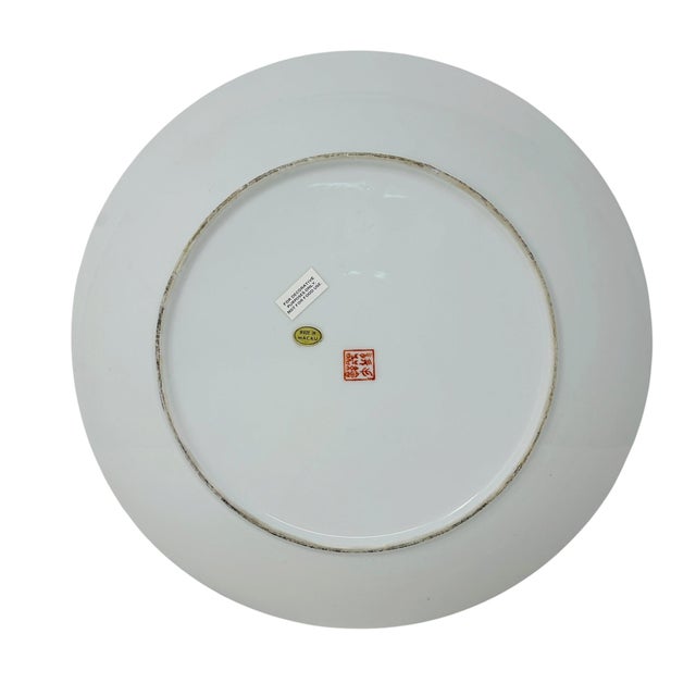 Blue Large 12.5" Chinoiserie Blue & White Porcelain Charger - Hand-Painted "Children at Play" Motif - Vintage 1980s Macau Export Art For Sale - Image 8 of 9