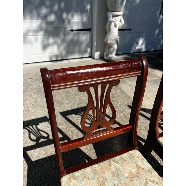 Wood Antique Harp Lyre Back Wooden Dining Chairs- Set of 4 For Sale - Image 7 of 14