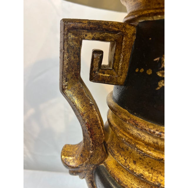 1990s 1990s Italian Carved Wooden Footed Lamp With Handles and Hand Painted Motif - a Pair For Sale - Image 5 of 13