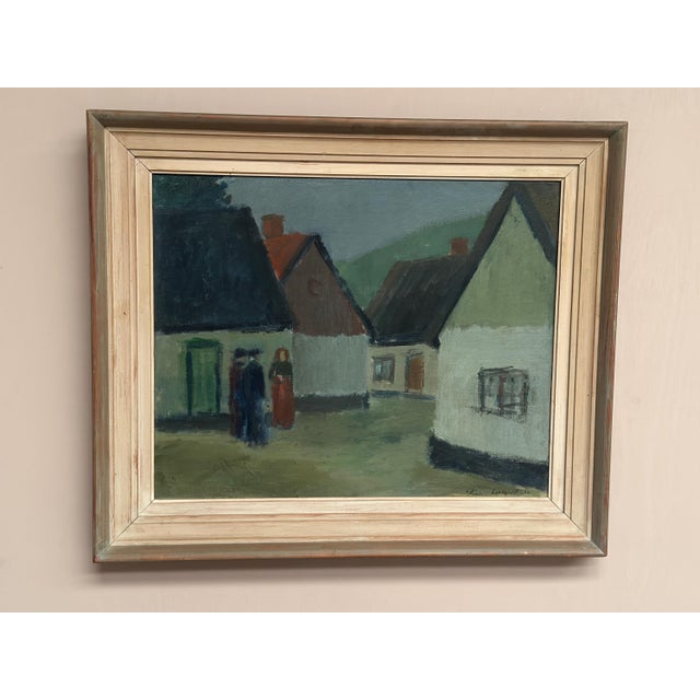 Original Vintage Swedish Oil on Canvas – “Village” by Fabian Lundqvist – Signed & Dated 1944 – Vintage & Framed – 78 × 65...