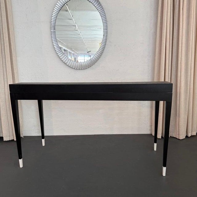 Italian Designer Tiered Black Lacquer Shagreen Leather Writing Desk For Sale - Image 13 of 14