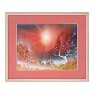 1990s "Twisted Trees Above the Canyon" Surrealist Landscape Acrylic Painting, Framed