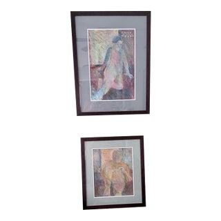 Jean Campbell Original Figurative Pastel Drawings - Framed Pair For Sale