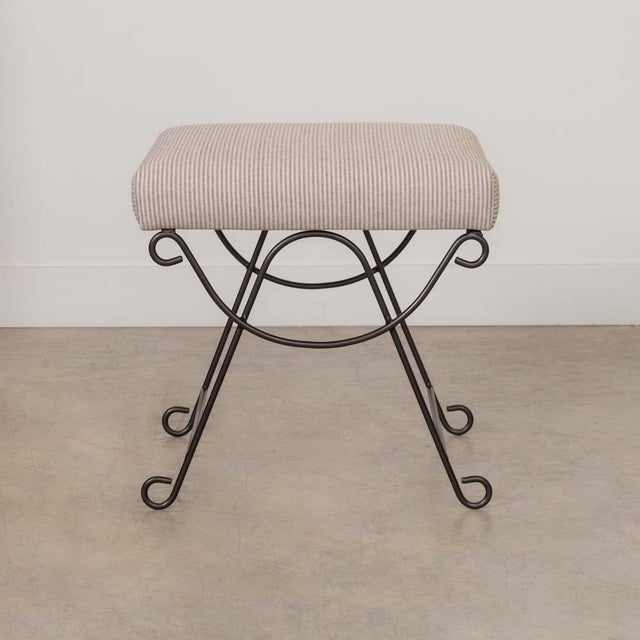 French Panoplie Iron Loop Stool, Brown Stripe For Sale - Image 3 of 10