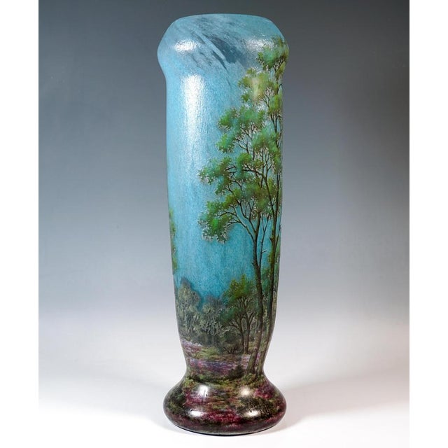 Large Art Nouveau Cameo Vase with Spring Landscape from Daum Nancy, France, 1910s For Sale - Image 3 of 9