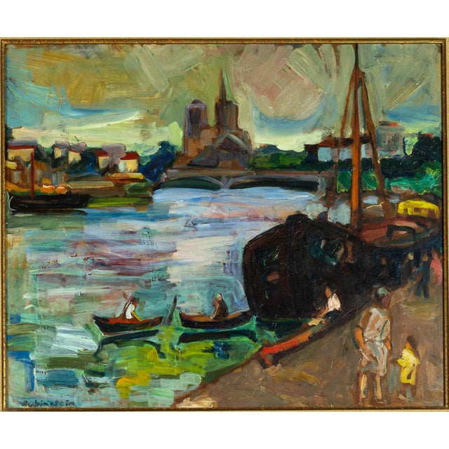 Post Impressionist French Artist, The Barges, 20th Century, Oil on Canvas, Framed For Sale - Image 6 of 7