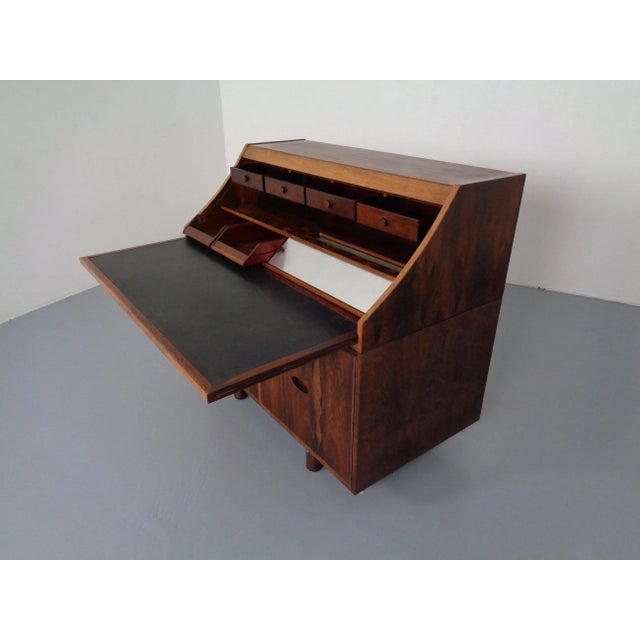 Brown Rosewood and Leather Tambour Writing Desk by Gianfranco Frattini for Bernini, Italy, 1964 For Sale - Image 8 of 18