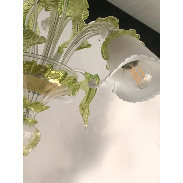 Metal Floral Green Leaves and Milky "Calle" Chandelier For Sale - Image 7 of 11