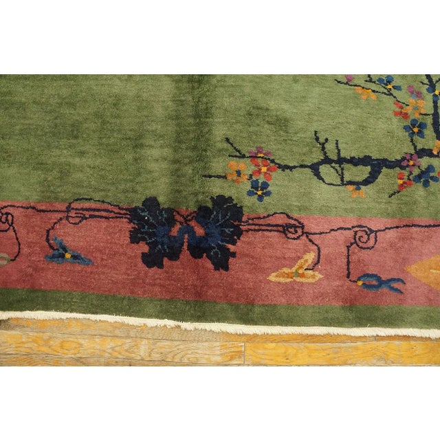 Beautiful Rare Green Color Antique Wool Piler Chinese Art Deco Carpet Rug For Sale In New York - Image 6 of 12