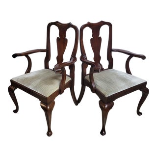 Pair Henkel Harris Queen Anne Style Mahogany Armchairs For Sale