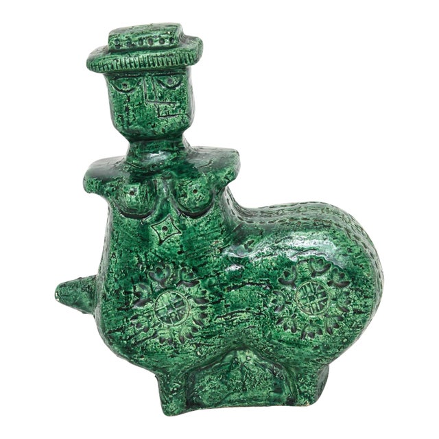 Vintage Rare Aldo Londi for Bitossi Green Glazed Ceramic Sculpture Object MId Century Modern. For Sale