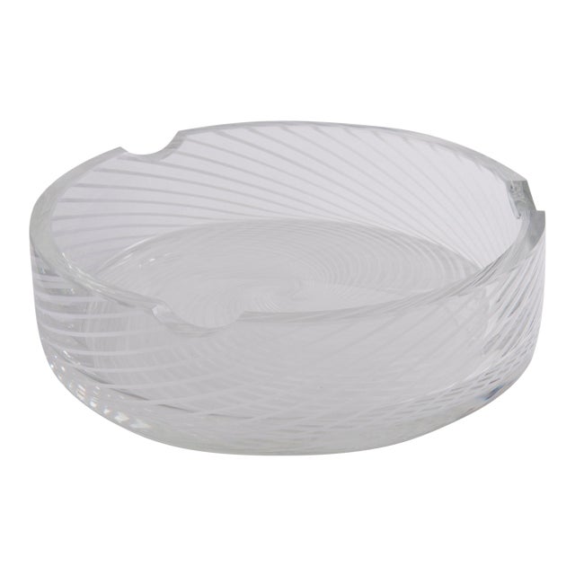 Vintage Spiral White & Clear Murano Glass Dish For Sale