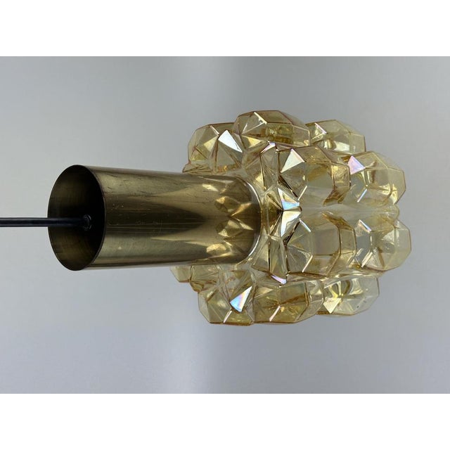 Space Age Glass and Brass Ceiling Lamp from Glashütte Limburg, Germany, 1970s For Sale - Image 15 of 16
